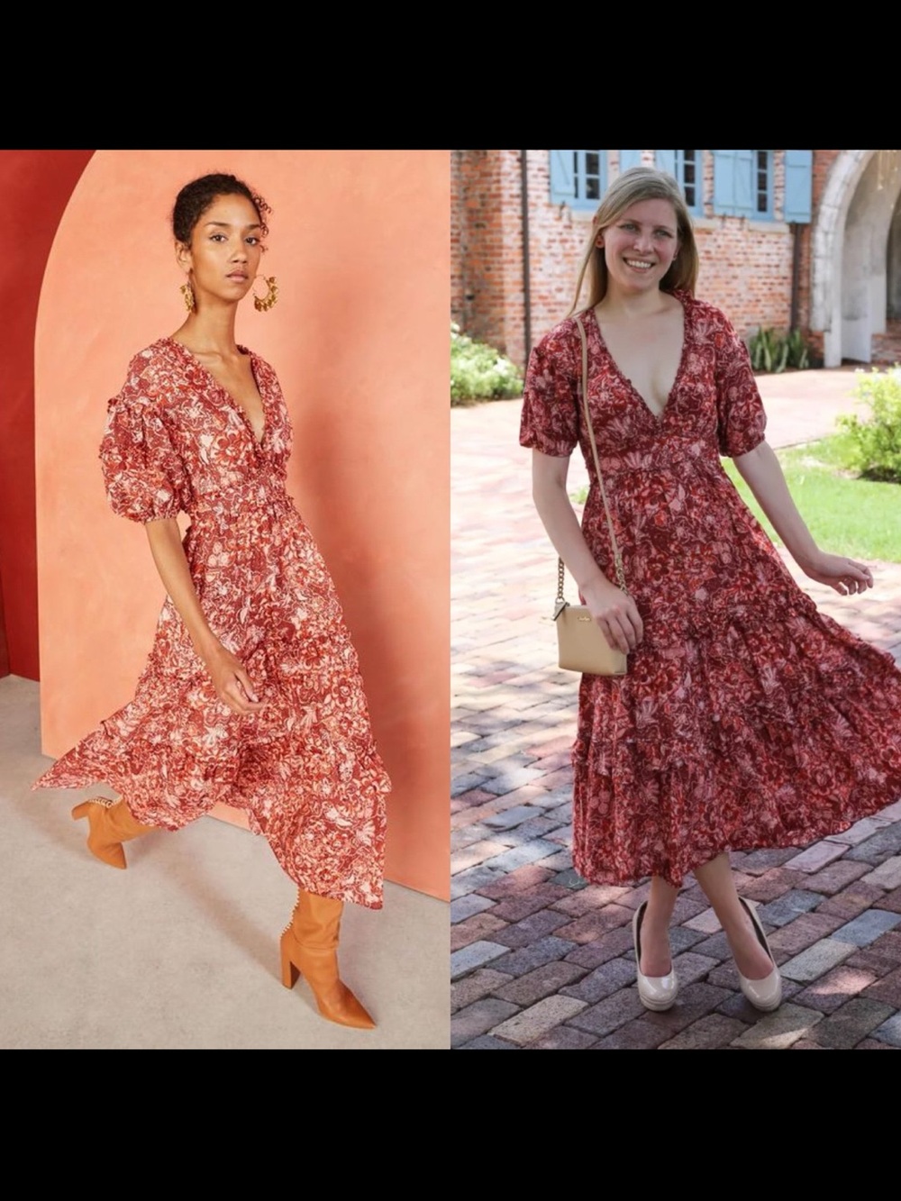 Ulla Johnson Amora Coral Floral Print Midi Dress Size 6